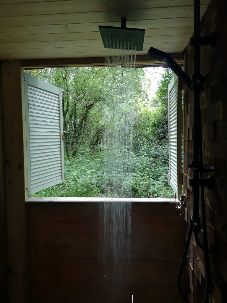 Unique Accommodation In Ireland: The outdoor shower in Teapot Lane